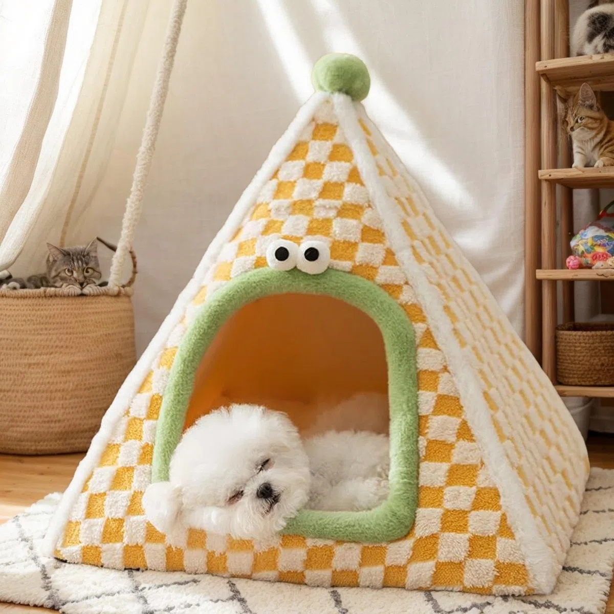 Cama Casita De Gatos Tienda Cálida para Cachorros de Raza Pequeña y | Cama para Perros con Techo de Razas Pequeñas y Medianas en Interior Dormitorio Salón Hogar Cueva Tienda Cálida Acogedora