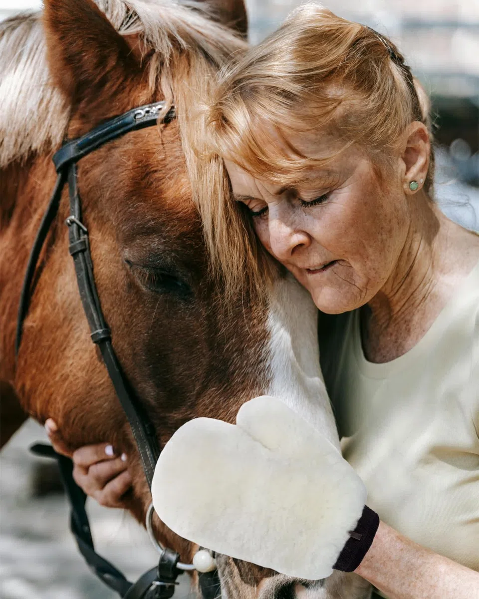 Graceful - Par de guantes de piel de oveja ultra suaves para limpiar tachuelas, sillines y bridas, ideales para caballos de piel sensible (blanco, sin dedo)