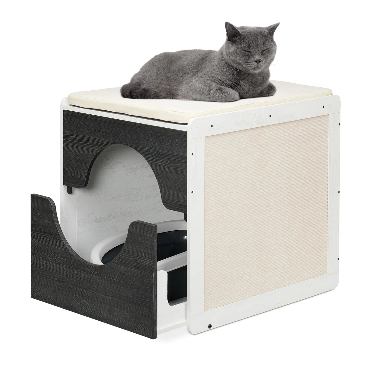 Relaxdays Mueble Arenero de Gato, para Esconder el Aseo Felinos, Cajón Extraíble, 57 x 50 x 60 cm, Blanco/Gris