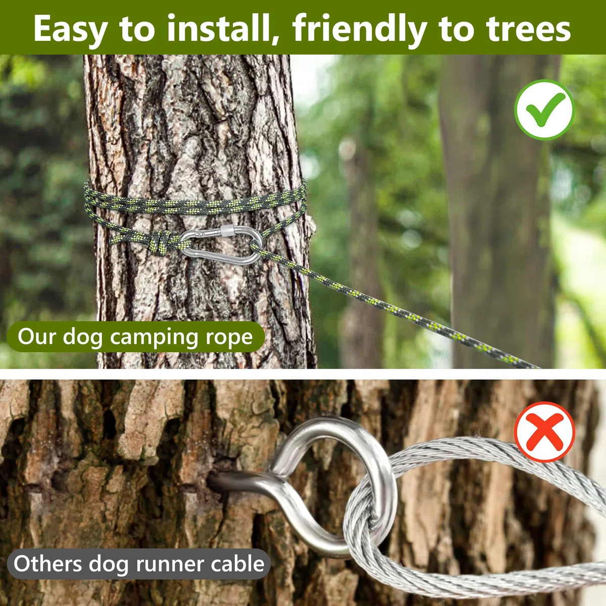 Tresbro Cuerda de cable de amarre para perros de hasta 300 libras, verde militar, 75 pies