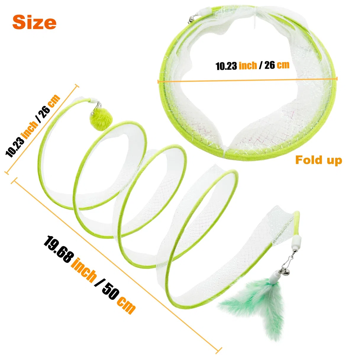 Túnel Plegable para Gatos, Juguete Plegable para Gatos con Pluma de Gato, Gusano, pez, ratón, Juguetes, recargas, Juguete Interactivo de Plumas para Gatos, túneles para Gatos de Interior (Verde)