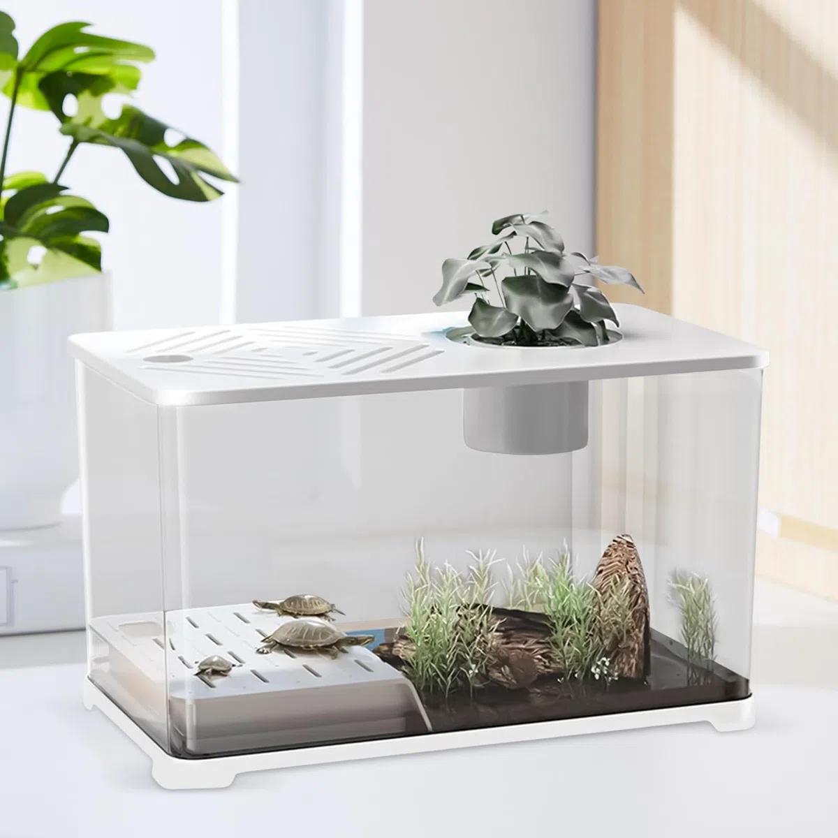 Pecera Kits De Inicio Para Acuarios Grandes | Pecera Moderna Vista Panorámica con Zona Descanso Tortugas para Guppis Bettas Medusas Gambas Pisos Oficina en Casa
