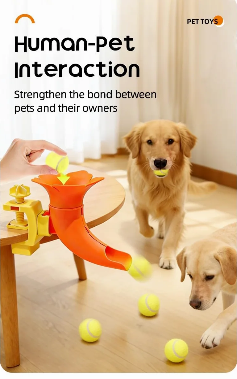 JINGYAN Juguete interactivo lanzador de bolas para perros con abrazadera de mesa, ABS