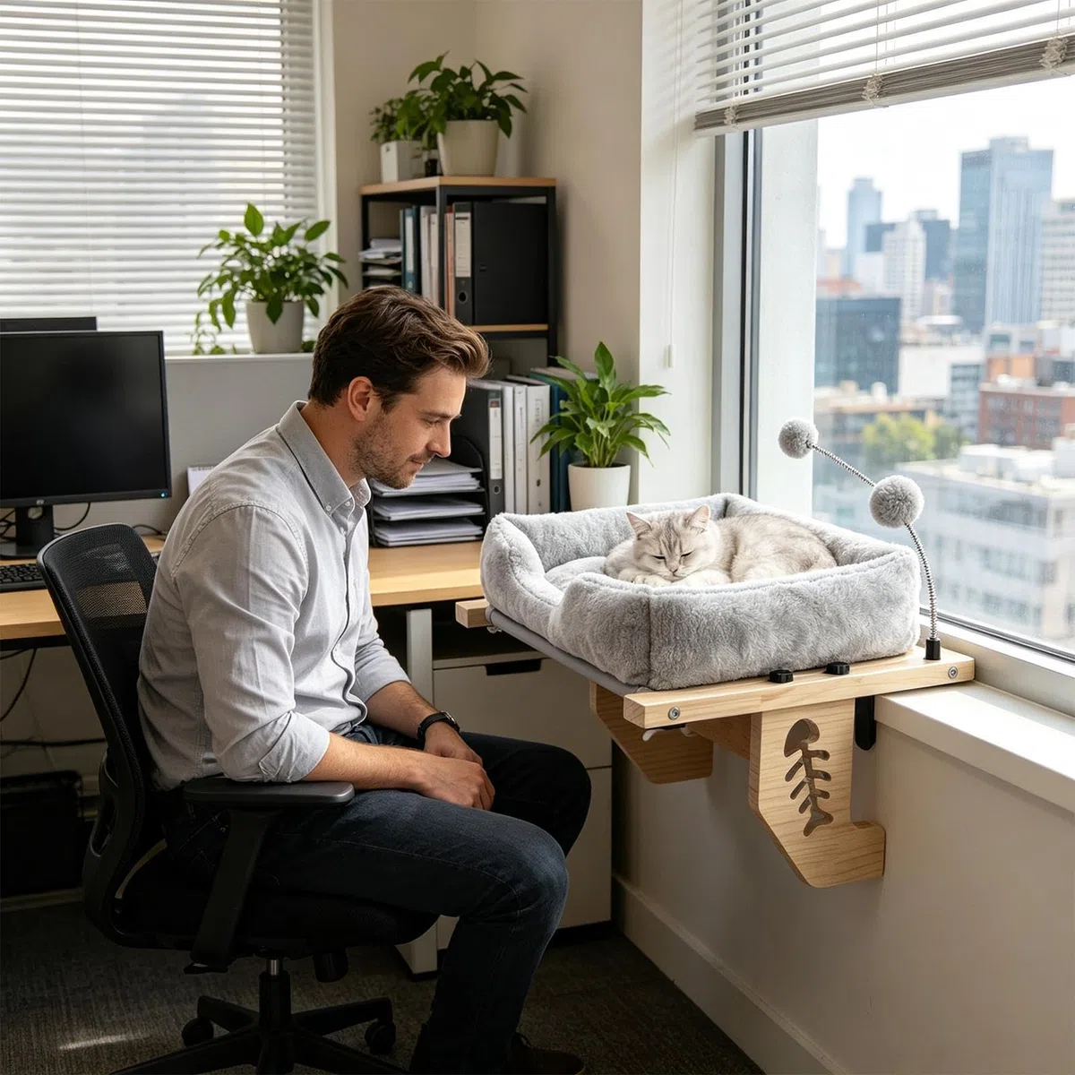 Hamaca De Ventana Para Gato Lugar De Descanso Con Cojín Mullido Y Pelota | Posadero Con Cojín Para Gatito De Ventana Para Hogar Apartamento Alféizar Mesita De Noche Cajonera Armario