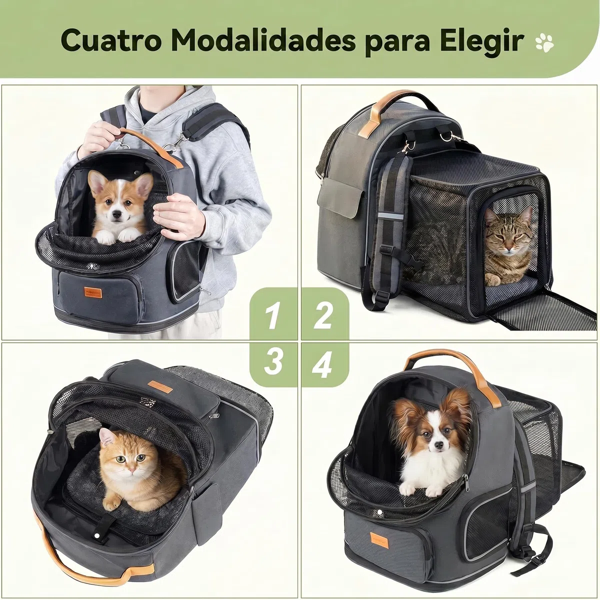 Morpilot Transportín para gatos extensible — con relleno de felpa extraíble; mochila portátil para perros, homologada por las compañías aéreas, ideal para acampadas y actividades al aire libre. Gris L