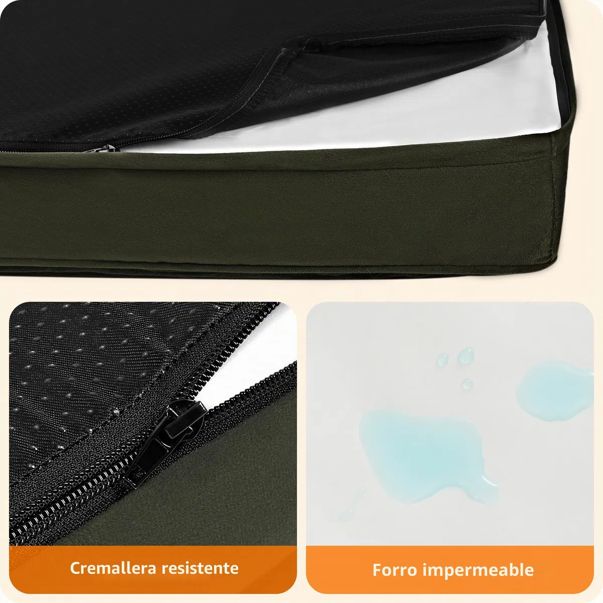 HMTOPE Cama ortopédica para perros de 10 cm de grosor, alfombrilla para perros grandes, extraíble y lavable, parte inferior antideslizante, forro interior impermeable, 120 cm, verde oliva