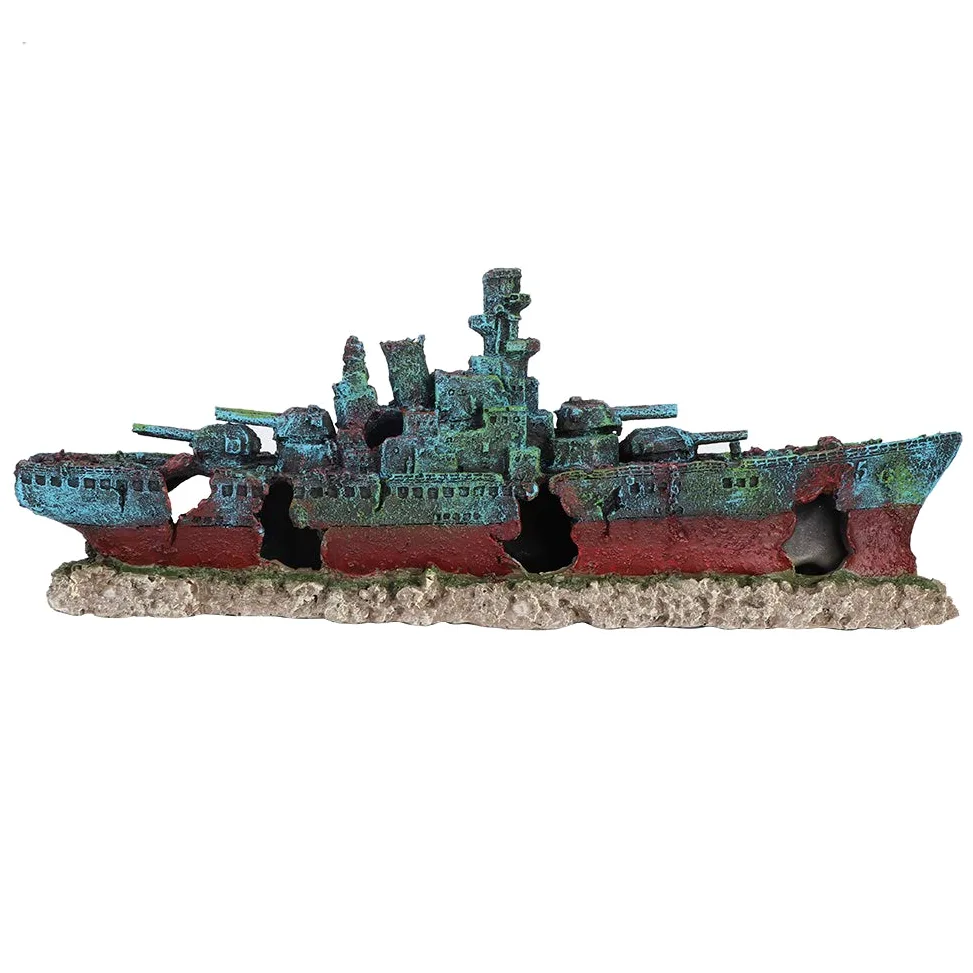 Cryfokt Adorno Colorido de Barco Hundido para Pecera, Material de Resina Seguro, Múltiples Agujeros para Ocultar Peces y Camarones