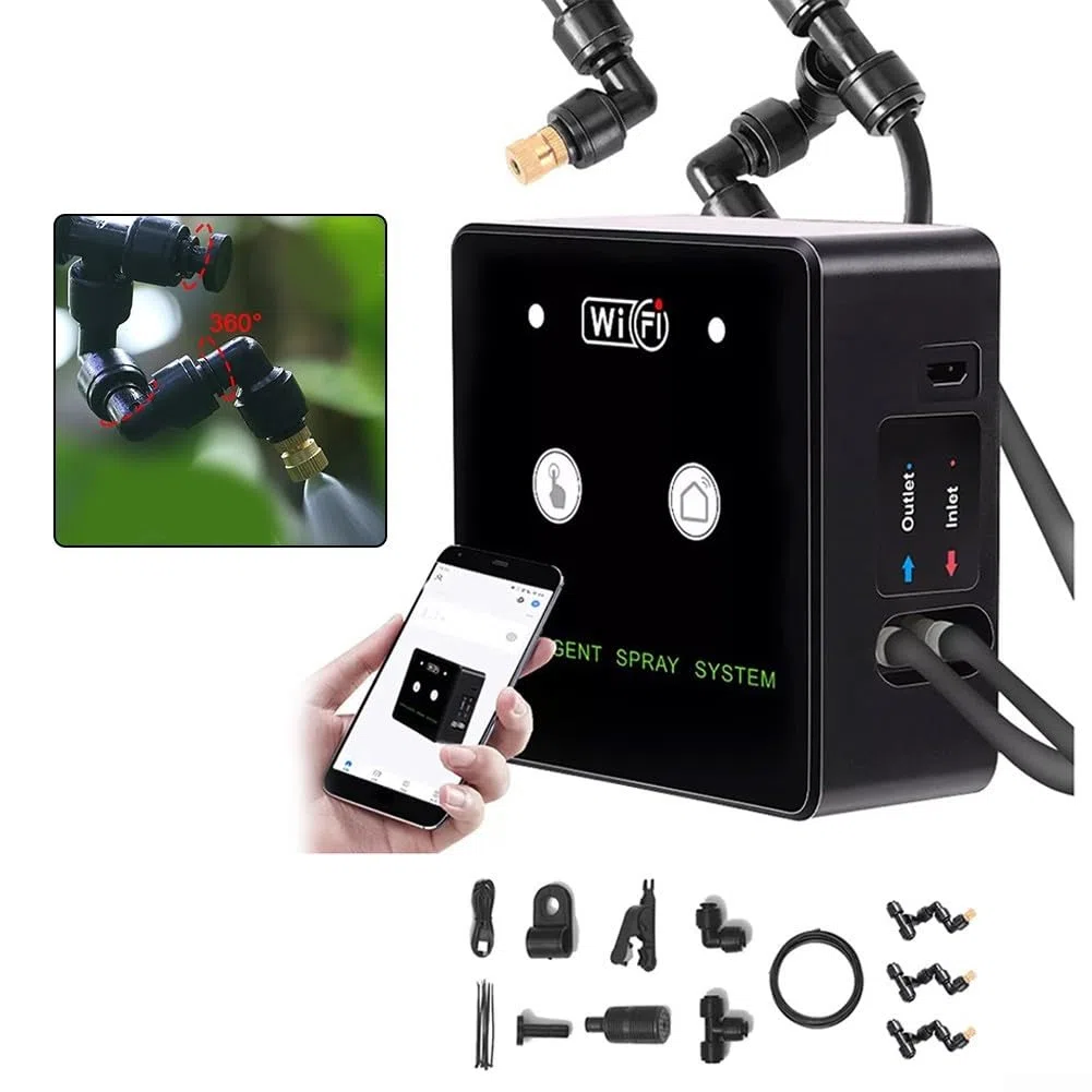 Sistema inteligente de nebulización de terrario WiFi, control remoto 360 WiFi, kit de pulverización de humidificación de bosque lluvioso, bomba autocebante ABS PE Co 4 boquillas (3 boquillas)