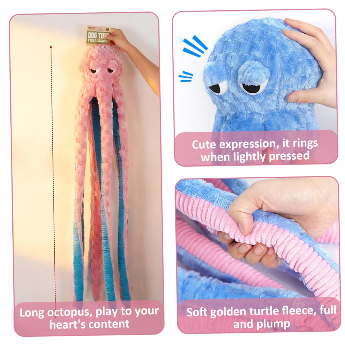 Juguete para perros de pulpo, juguete indestructible para perros de 40 pulgadas, juguetes interactivos para masticadores agresivos, pulpo de felpa suave y agradable para la piel para aliviar el a.