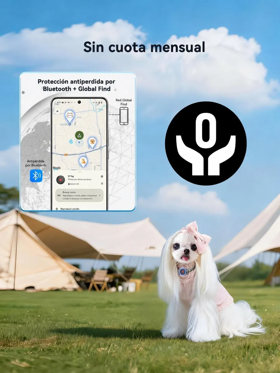 Spedal Localizador para Perros y Gatos, Smart Tag Android para Google Find Hub, Rastreador Bluetooth sin Suscripción ni SIM, IP67, Batería CR2032 Reemplazable hasta 1 Año, para Collar