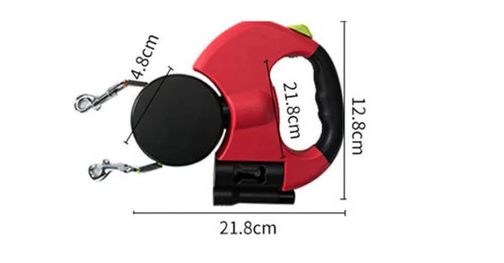 Correa retráctil doble para perro - Correa extensible para mascotas de 10 pies, resistente, de doble cabeza, con cerradura, con linterna LED, bolsas para caca, cuerda elástica reflectante - 360 grados
