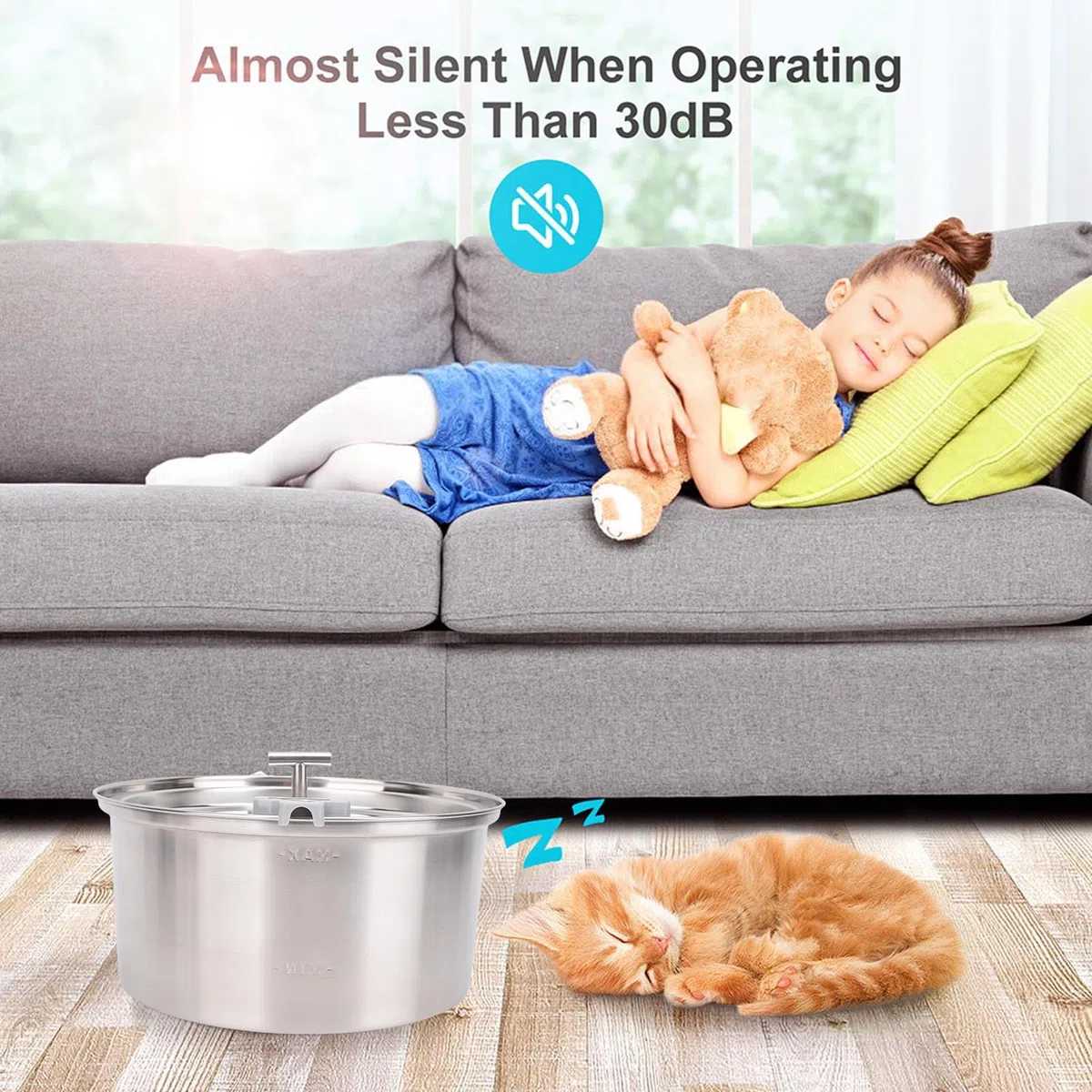 Fuente de Agua de Gato, Cuenco de Agua de Acero Inoxidable de 3.2L Fundina Tazón para Mascotas, Circulación Automática, para Perros Pequeños Gatitos Grandes
