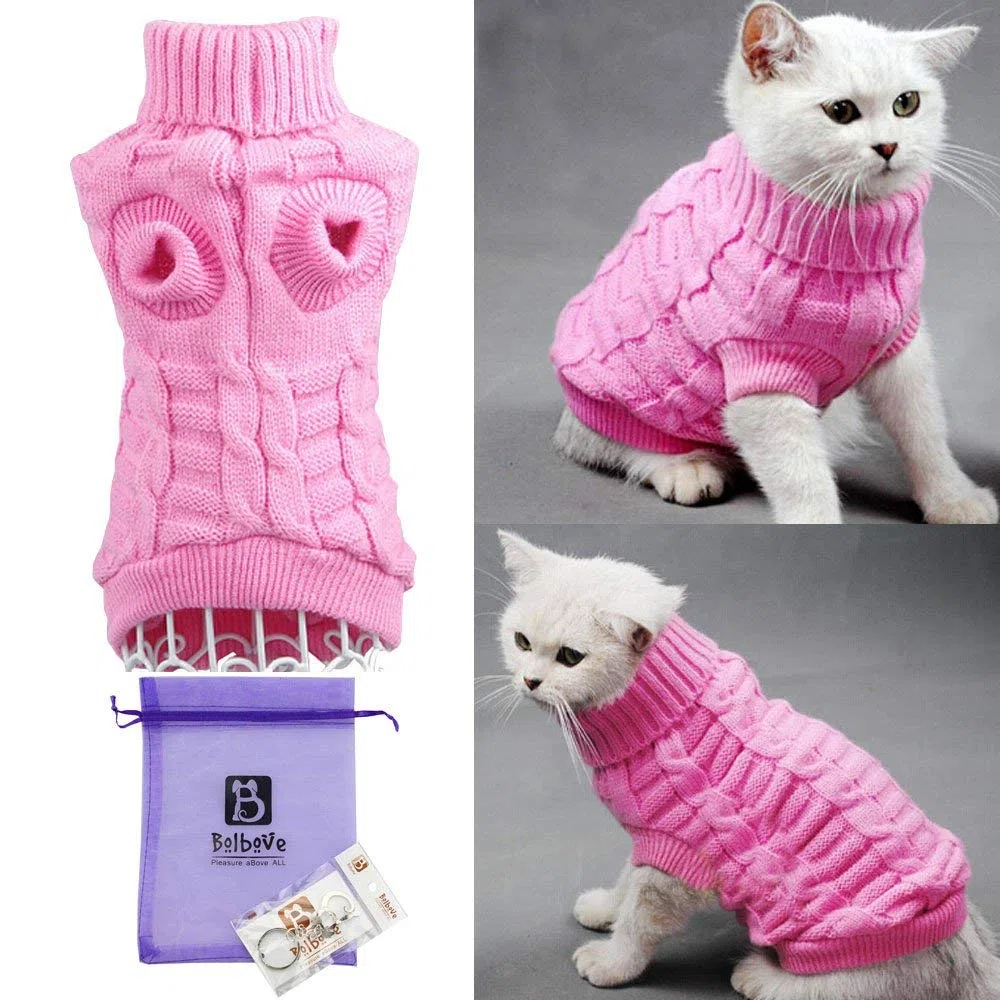 Suéter para Mascotas Bro'BearCable Knit Turtleneck para Perros y Gatos pequeños (Rosa, L)