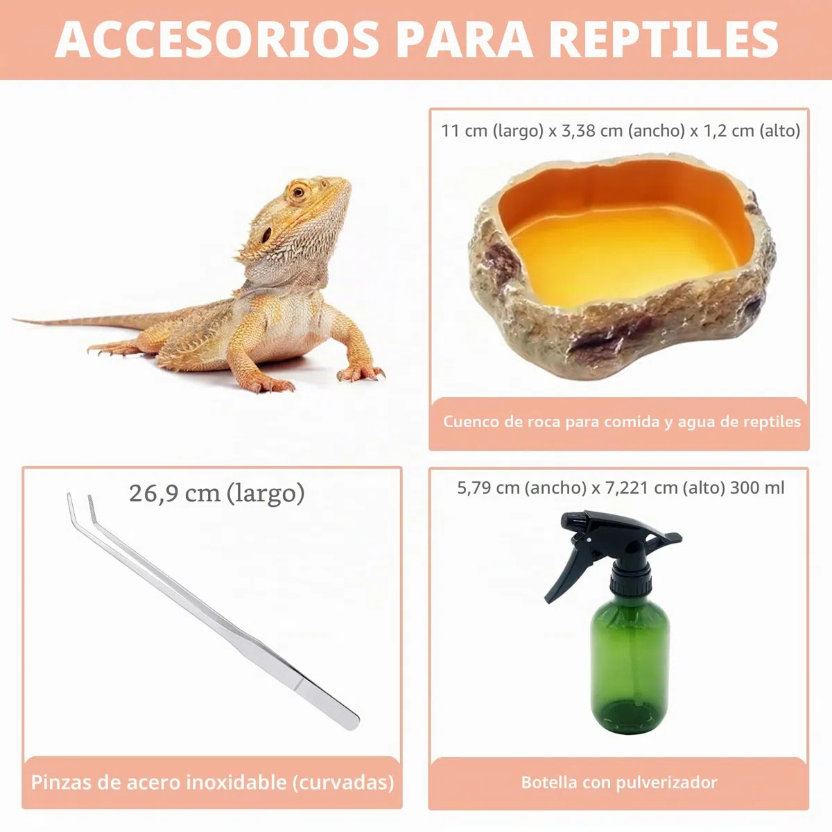 Reptile Growth Kit de terrario para reptiles, 40.6x20.3x25.4 cm, jaulas de hábitat de anfibios, cuenco de agua para alimentos, lavabo con ventosa para lagarto barbudo Dragon Gecko