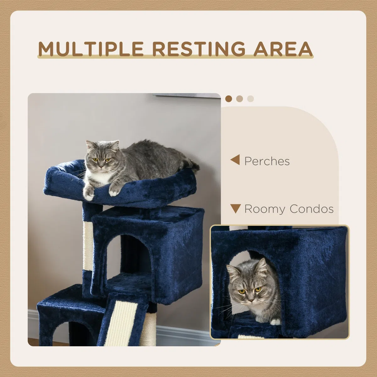 PawHut Árbol para Gatos de 83 cm para Interiores, Torre rascadora para Gatos, Color Azul Marino