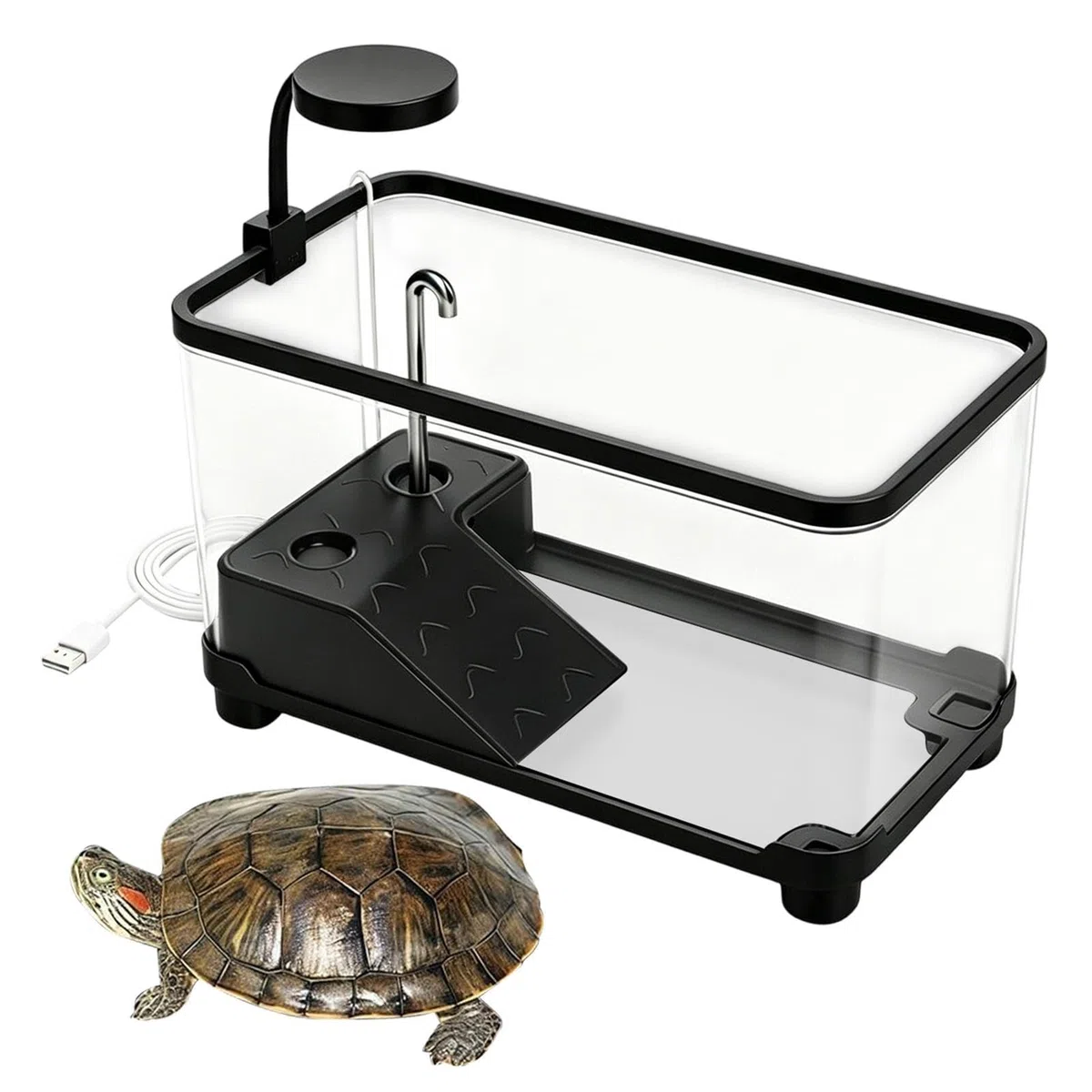 Acuario Tortugas Acuáticas Terrario Transparente con Plataforma de Asoleo | Terrario Reptiles para el Dormitorio, Tienda, Lugar de Trabajo, Sala de Estar, Escritorio y tu Hogar etc.