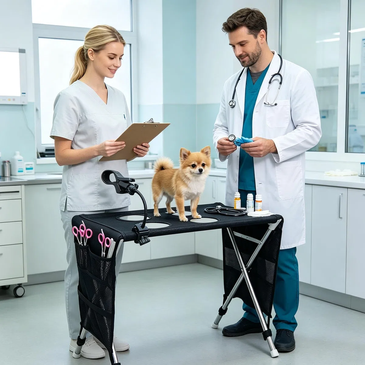 Mesa Peluquería Canina Soporte Baño Plegable Malla Transpirable Secado