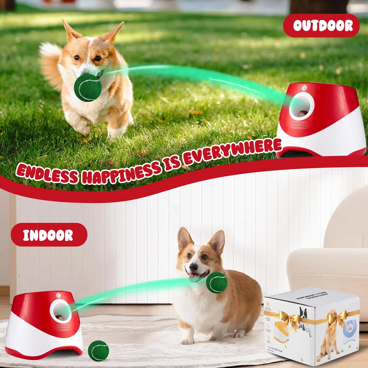 Lanzador automático de bolas para perros, color rojo