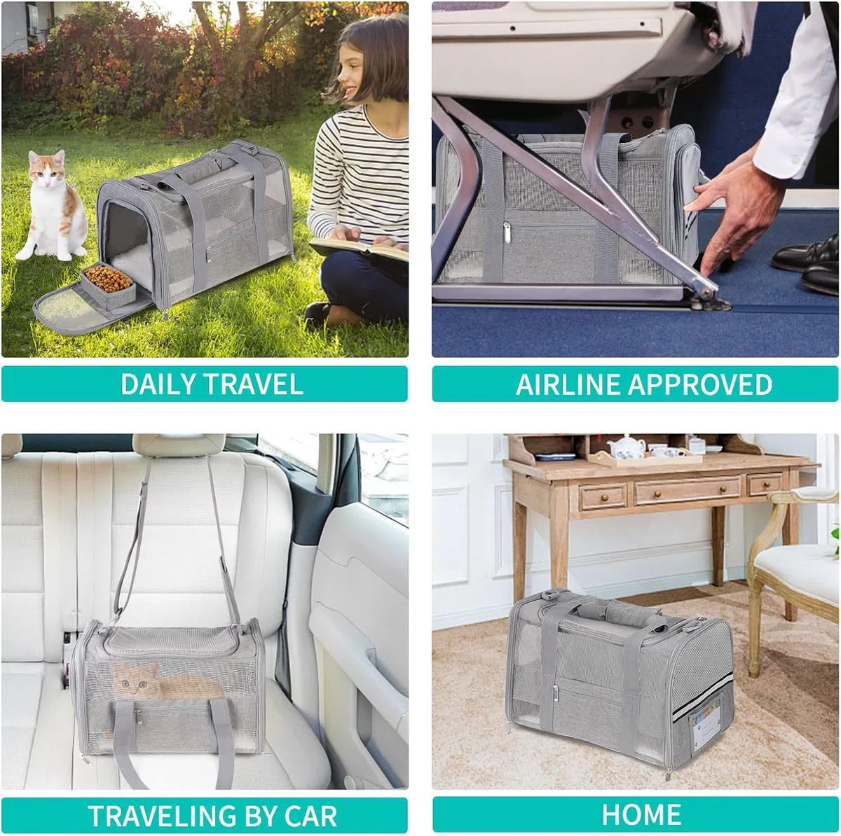 Transportador suave para gatos con certificado Oeko-TEX para gatos, perros pequeños, transportador plegable de viaje para perros pequeños, aprobado por aerolíneas TSA para gatos grandes, 15