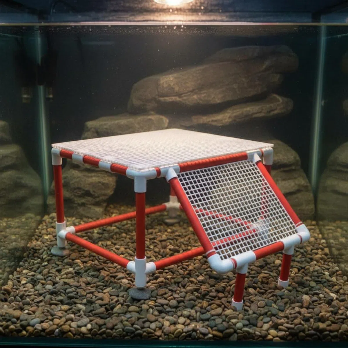 para Reptiles Base de Estante Elevado Superficie de PVC Marco de Plástico Conveniente para Acuarios de Tortugas Hogares de Reptiles Ambientes Controlados y de Sol, Gris, 40 32 40 Cm