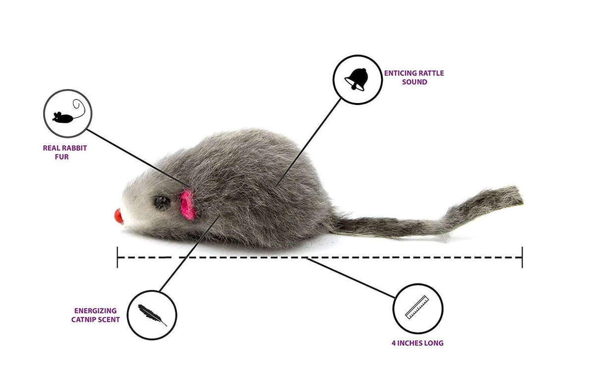 20 Furry Mice with Catnip and Rattle Sound Made of Real Rabbit Fur Interactive Catch Play Mouse Toy for Cat, Pack of 20 Mice