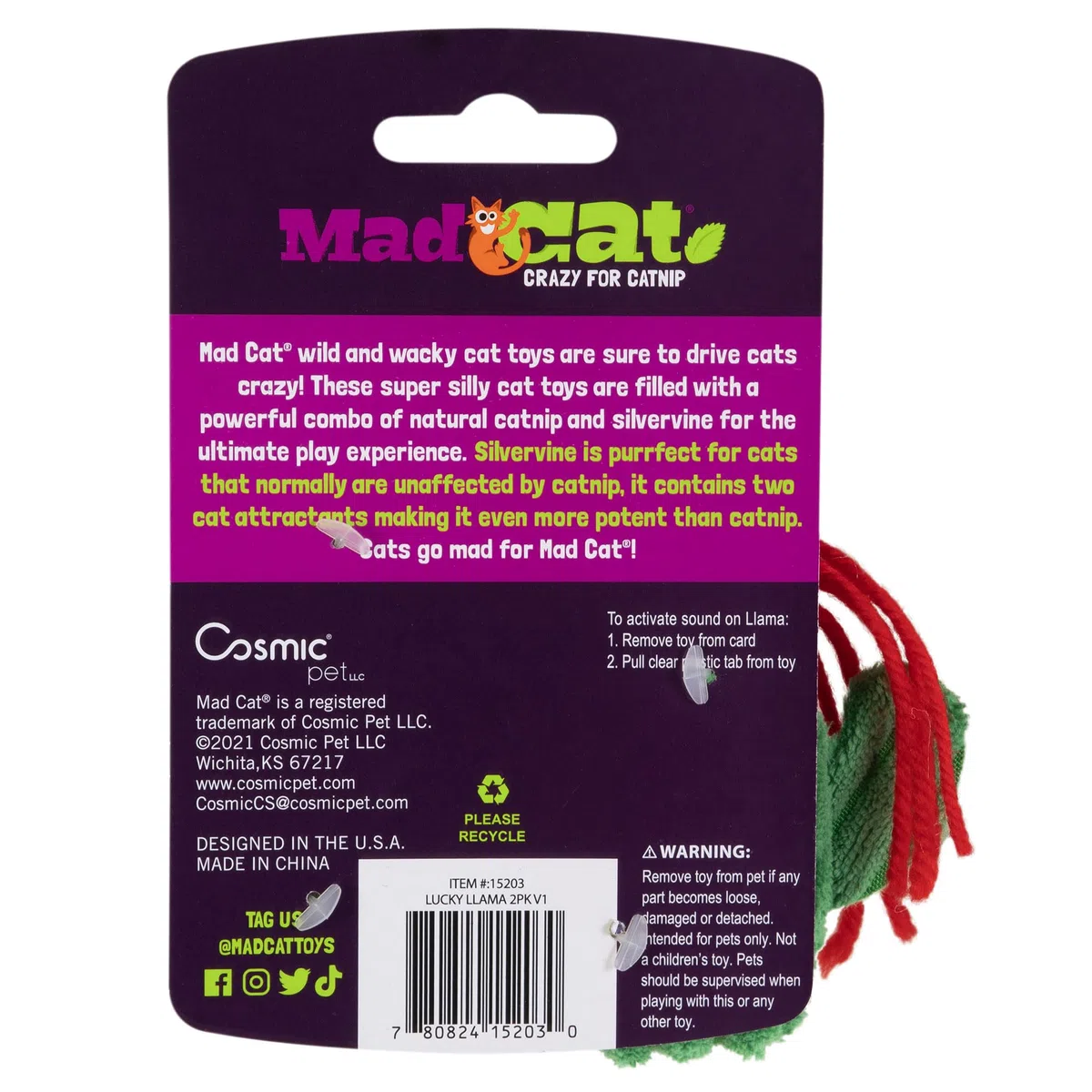 Mad Cat, Lucky Llama - Juguete para gatos con hierba gatera y Silvervine, paquete de 2, 1 unidad