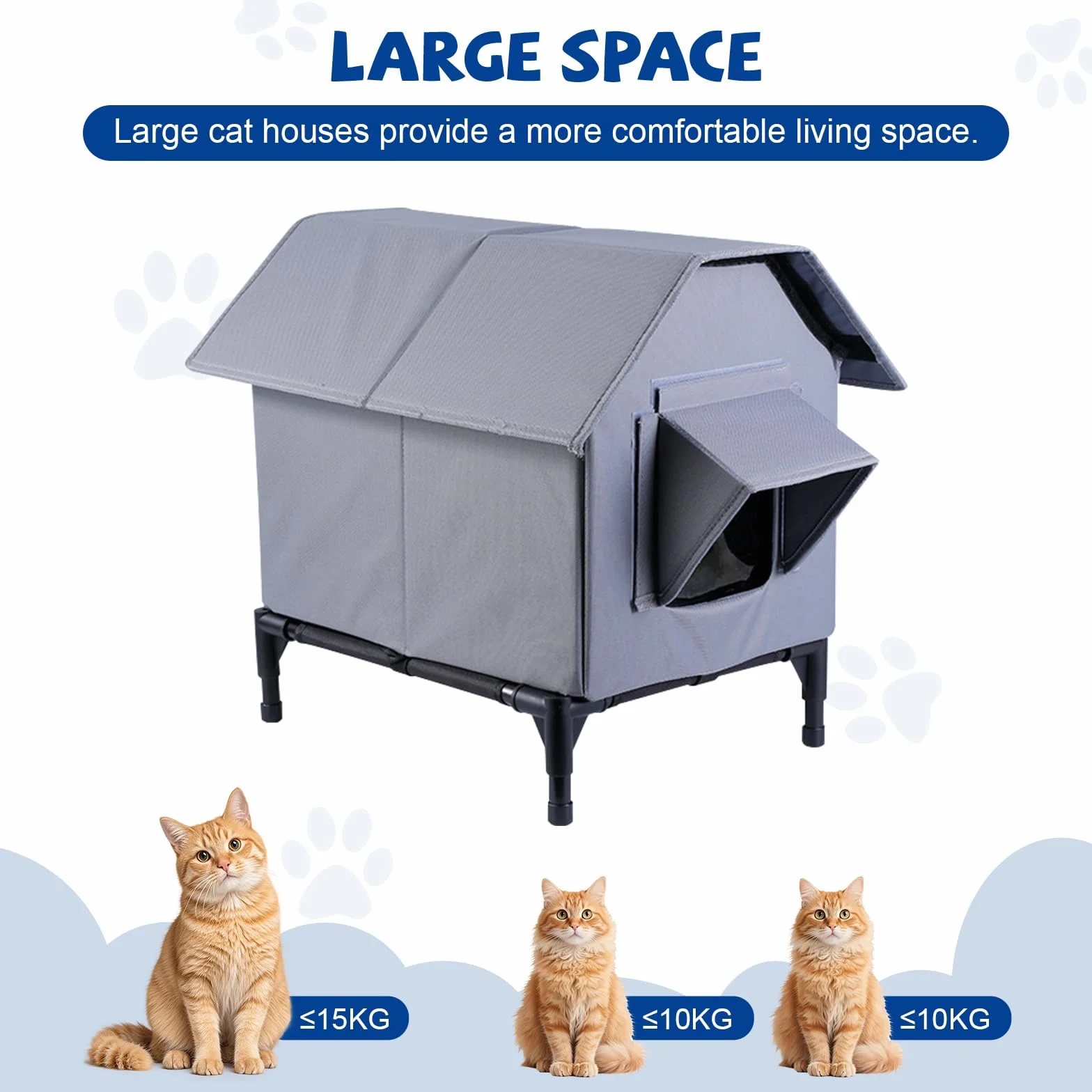 Casa para gatos al aire libre, casa para gatos impermeable al aire libre, refugio grande para gatos, casa para mascotas con base elevada, refugio para gatos salvajes, tienda de campaña aislada para