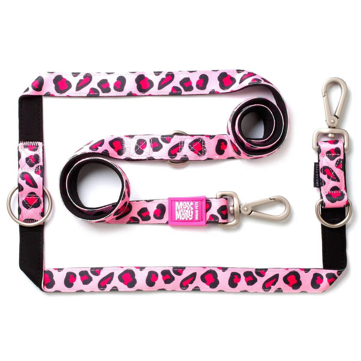 MAX & Molly Correa para Perro multifunción 6 en 1, Manos Libres, Neopreno Acolchado ultrasuave, Leopardo Rosa, L
