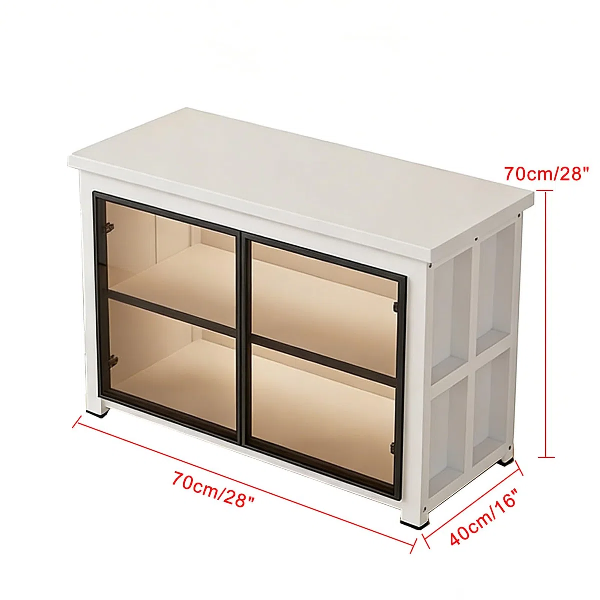 Moderno soporte para acuario con iluminación LED y puertas de cristal, gabinete resistente para peceras grandes y pequeñas, capacidad de 500 libras (blanco, 60 x 40 x 70 cm)