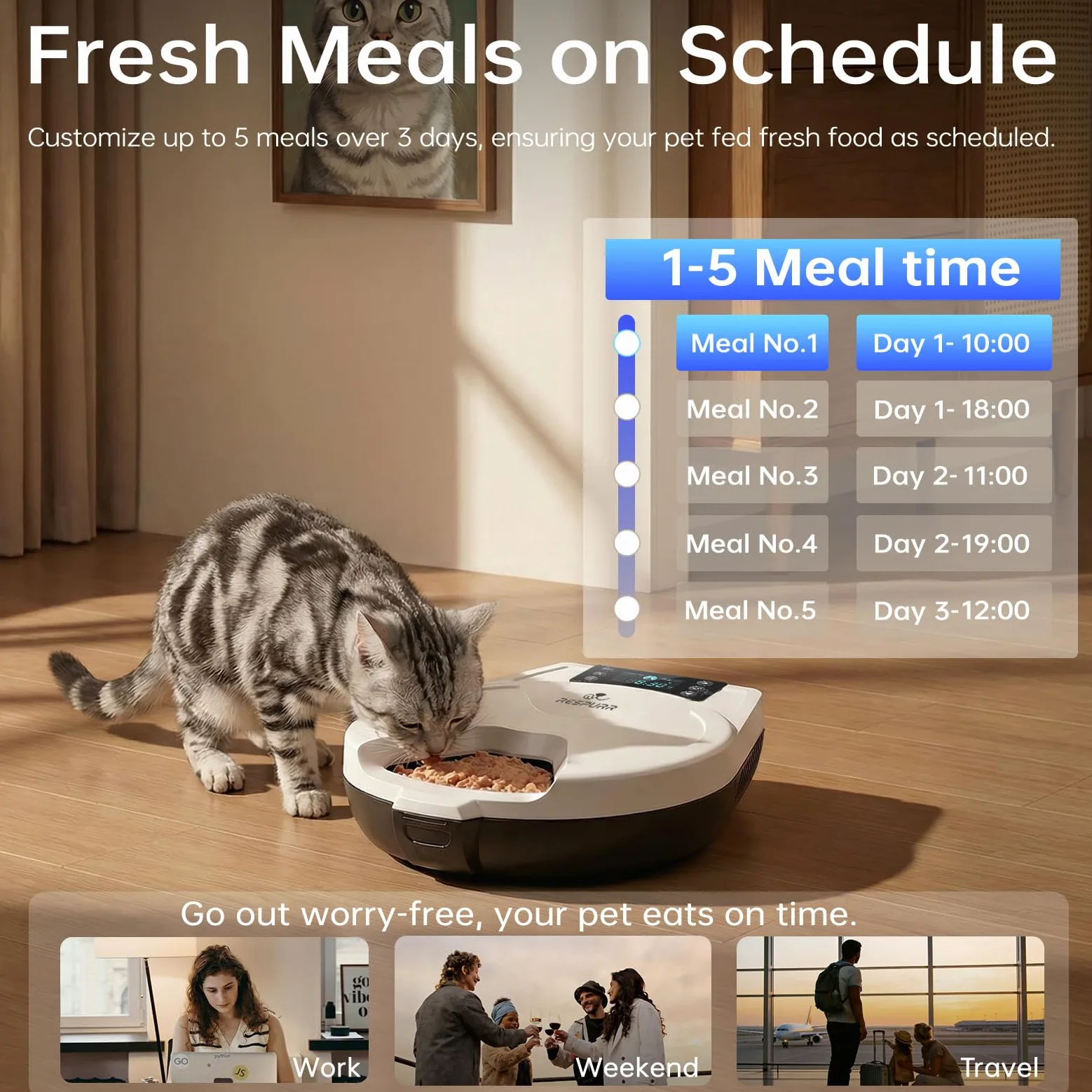 Comedero Gato Automatico Comida Humeda, 5 Comidas Frescas para 3 DíAs, Sistema De Refrigeración Y Calefacción por Semiconductores, Recipiente de Acero Inoxidable 304, Dispensador Programable Gatos