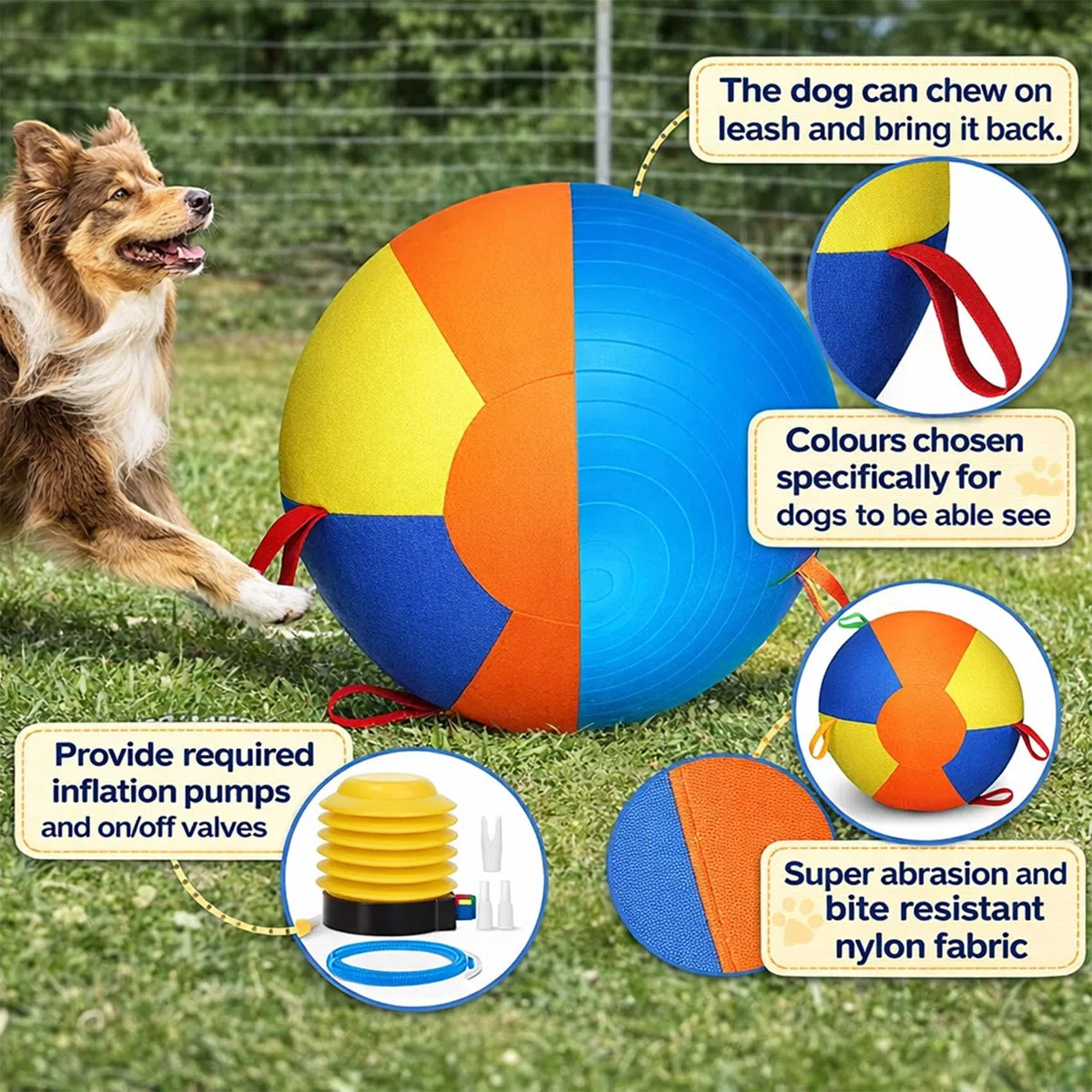 Herding Balls for Dogs, Calming Jumbo Ball for Dogs, 10 18 22 Inch Giant Inflatable Dog Ball with Reinforced Handles Cover & Pump, Durable Tear Resistant Toy for Training Exercise Play (45 cm/17.72in)
