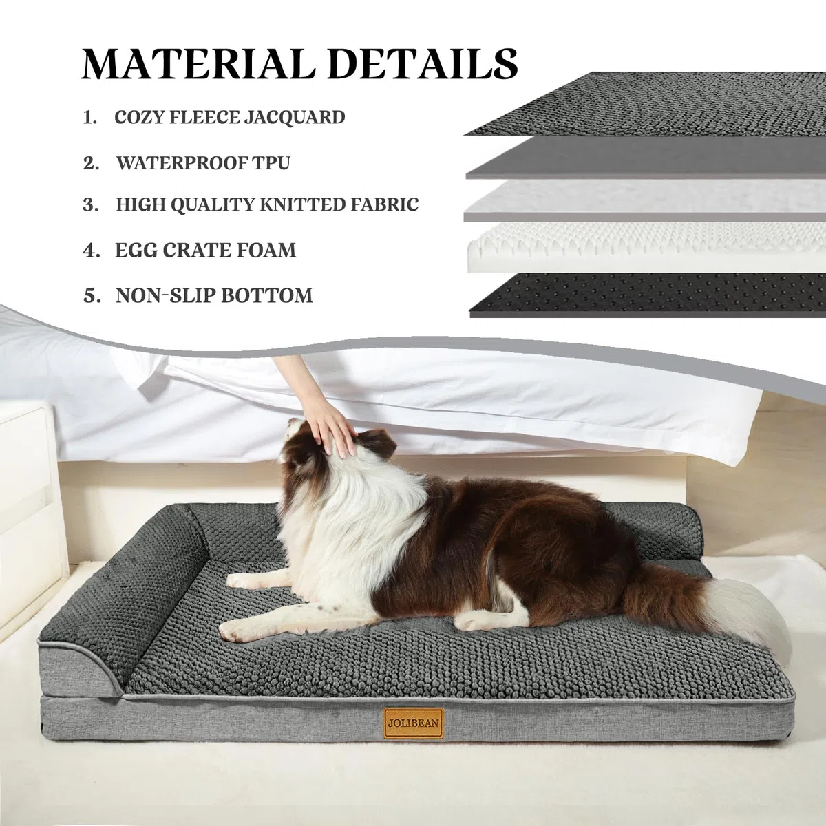 Cama Perro Jacquard Extra Grande Ortopédica, Colchoneta Perro con Espuma De Caja De Huevos de L, Sofá Perro con Impermeable Lavable Desenfundable, 122x76cm, Gris