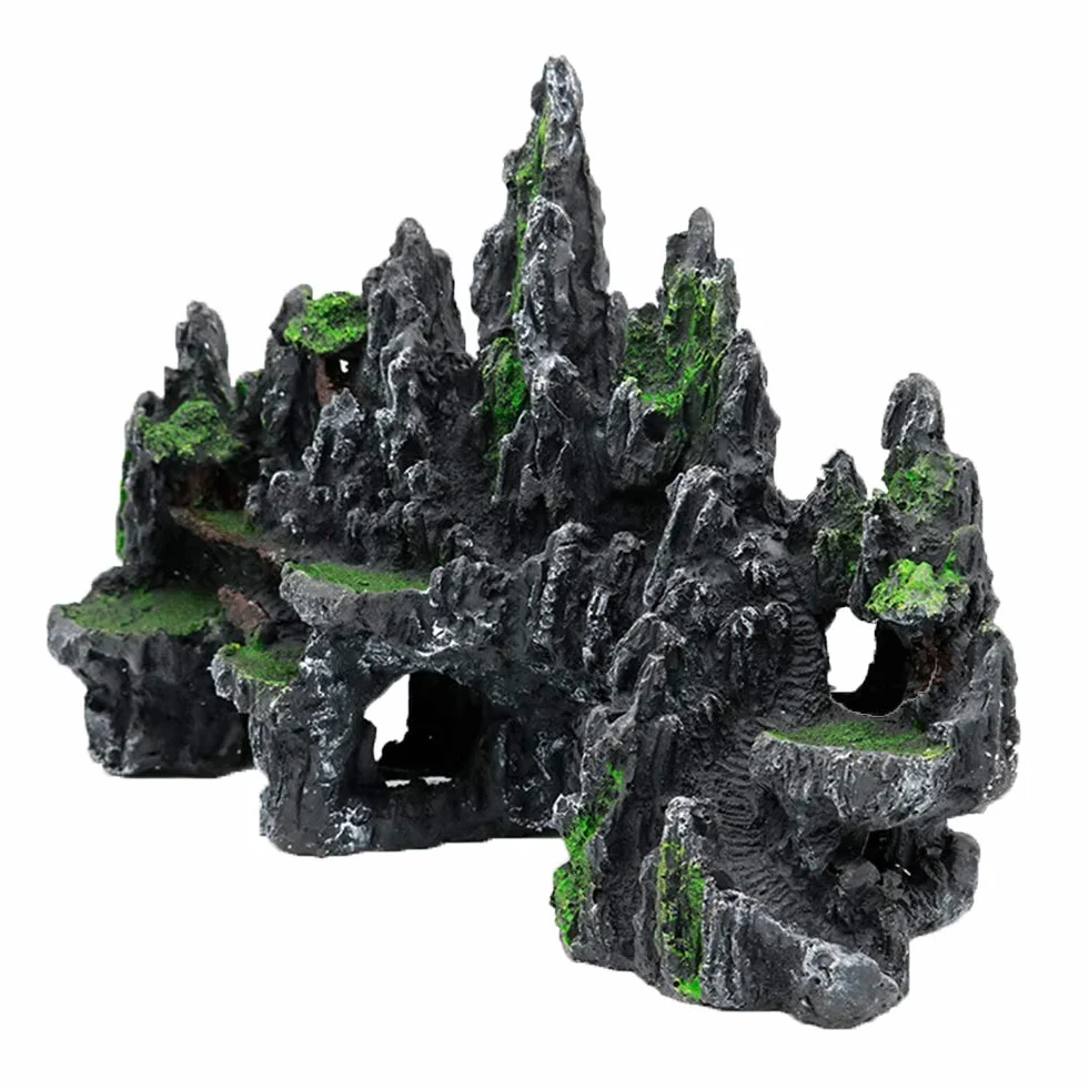 PakyKai Decoración Grande para pecera, Vista de montaña, Adorno de Acuario, casa de árbol, Cueva, Puente, decoración de pecera