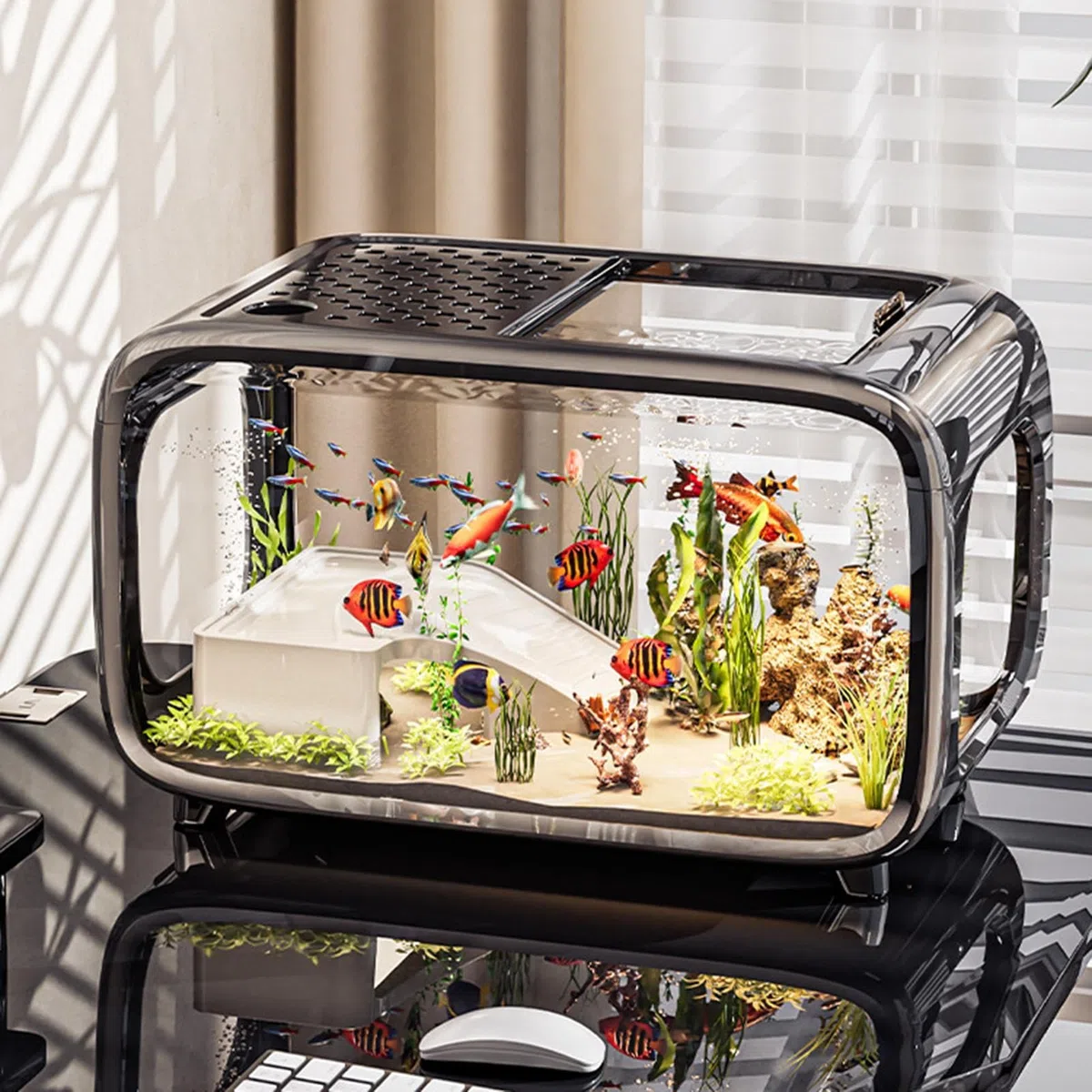 Pecera De Escritorio Cuenco Acrílico Transparente como Hábitat | Pecera Acuapaisajismo Acuario Para Betta, Caracoles, Camarones, Plantas Y Animales Acuáticos, Decoración De Escritorio