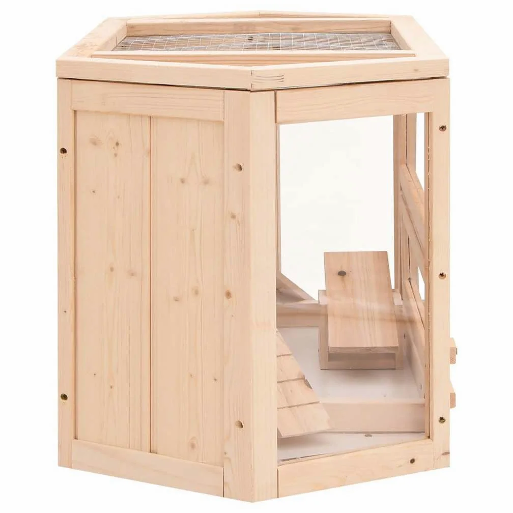Jaula para hámster de madera, 80 x 40 x 43 cm, madera de abeto | Casa de roedores para sala de estar con panel frontal acrílico para observación y bañera extraíble para una fácil limpieza.