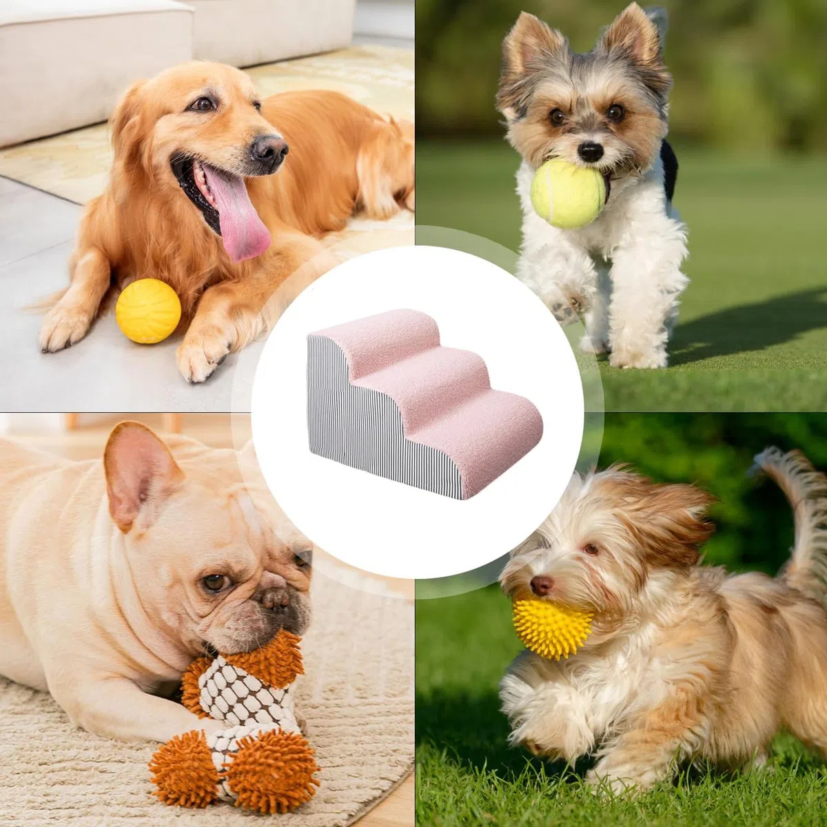 Escalones de perro para cama – Rampa de espuma de apoyo articular para mascotas mayores, gatos, diseño estético gris suave antideslizante, 40-72 cm de altura, 700 g a 1600 g de peso, fibra de esponja