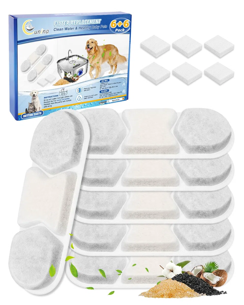 Filtro de fuente de agua para perros, compatible con MAILOFY de 11,623.3 g/3.2 galones/12 L, fuente de agua grande para mascotas, filtros y esponjas, sistema de filtración de 4 capas para