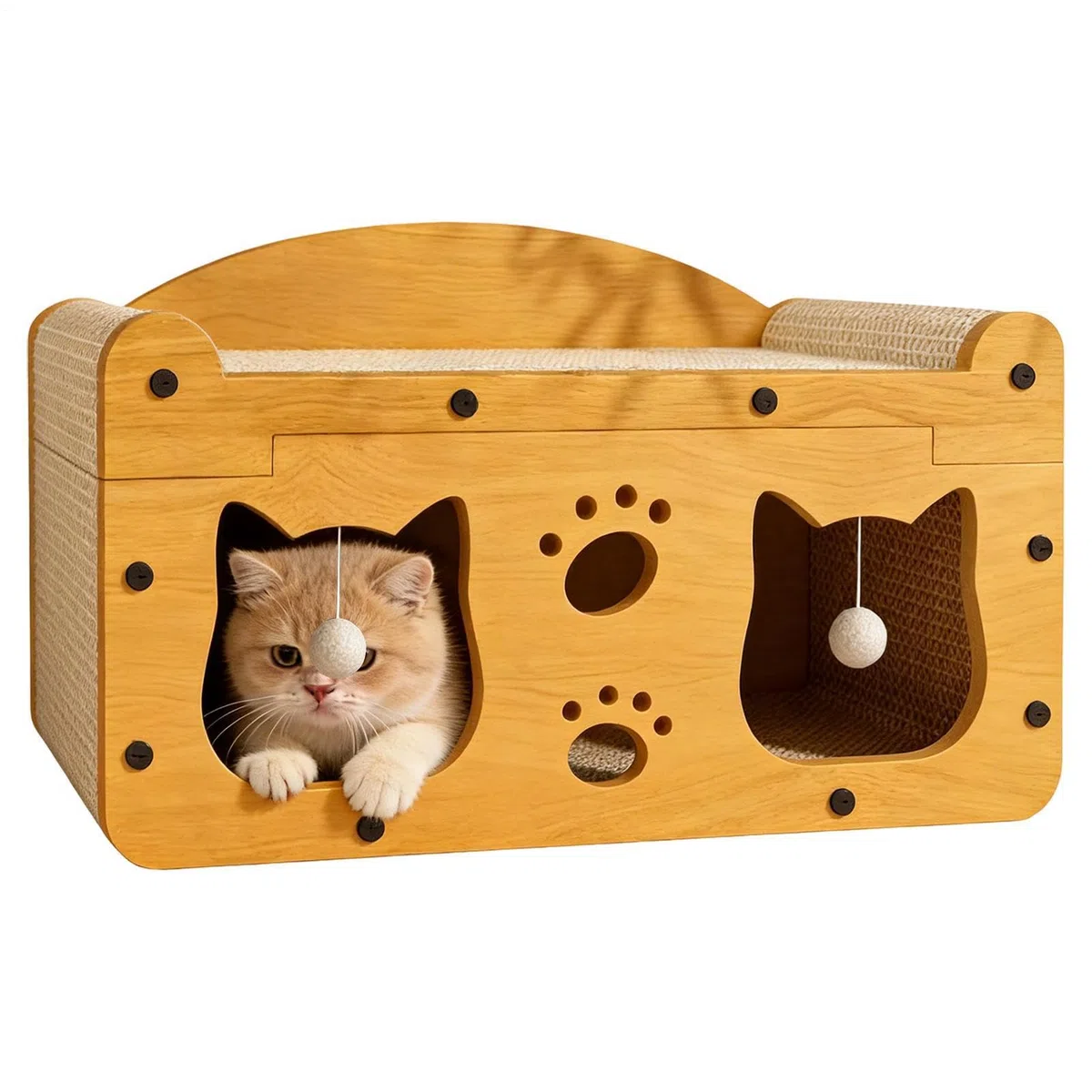 Casa Rascador de Cartón para Gatos Sofá Multifuncional Antideslizante | Casa de Cartón para Gatos para en Interiores y Exteriores, Salón, Tiempo en Familia, Viajes