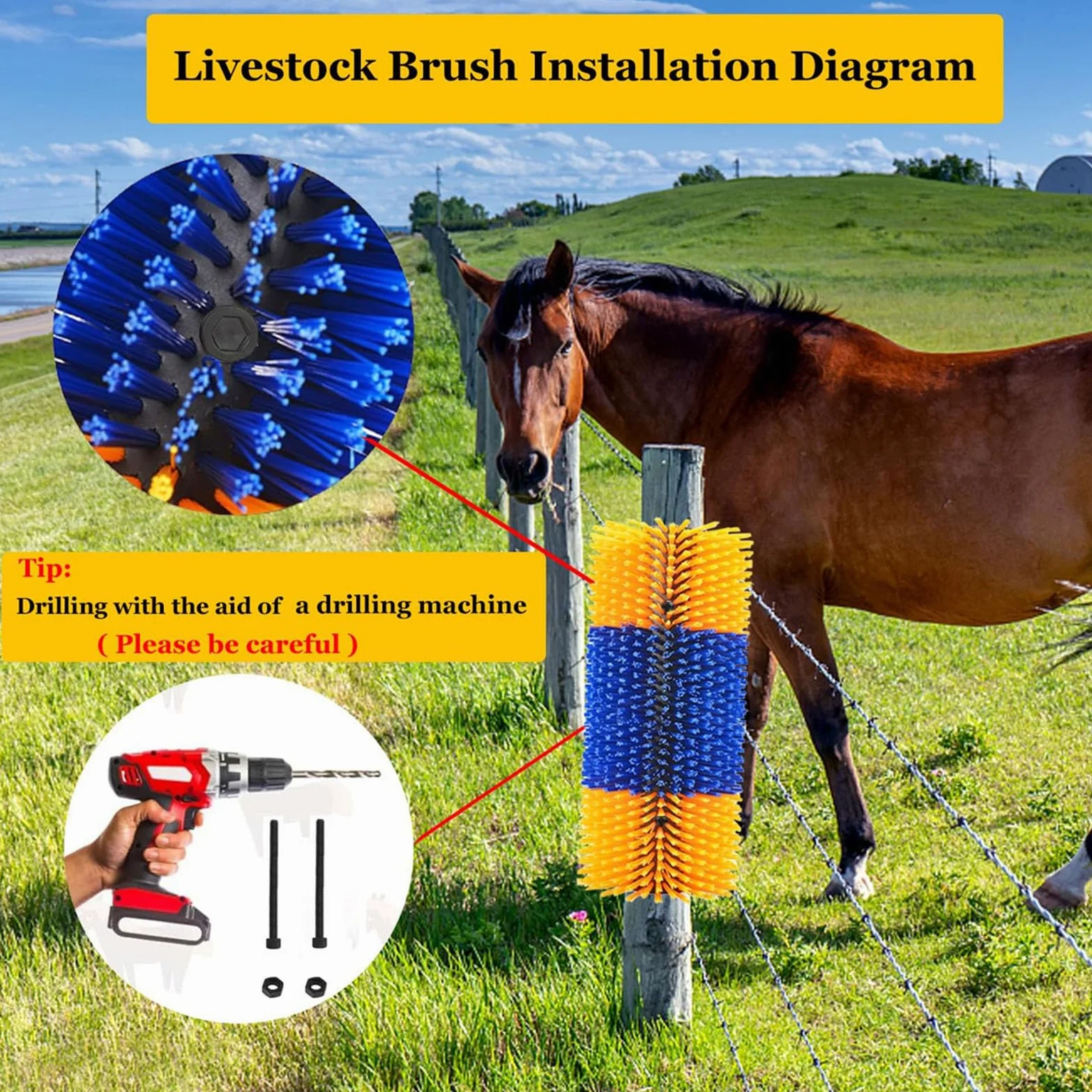 Rascadores para ganado de caballos, almohadilla para rascar caballos, cepillo de masaje para caballos, cepillo para ganado con 4 tornillos para cabra, ayuda para rascar animales para caballo