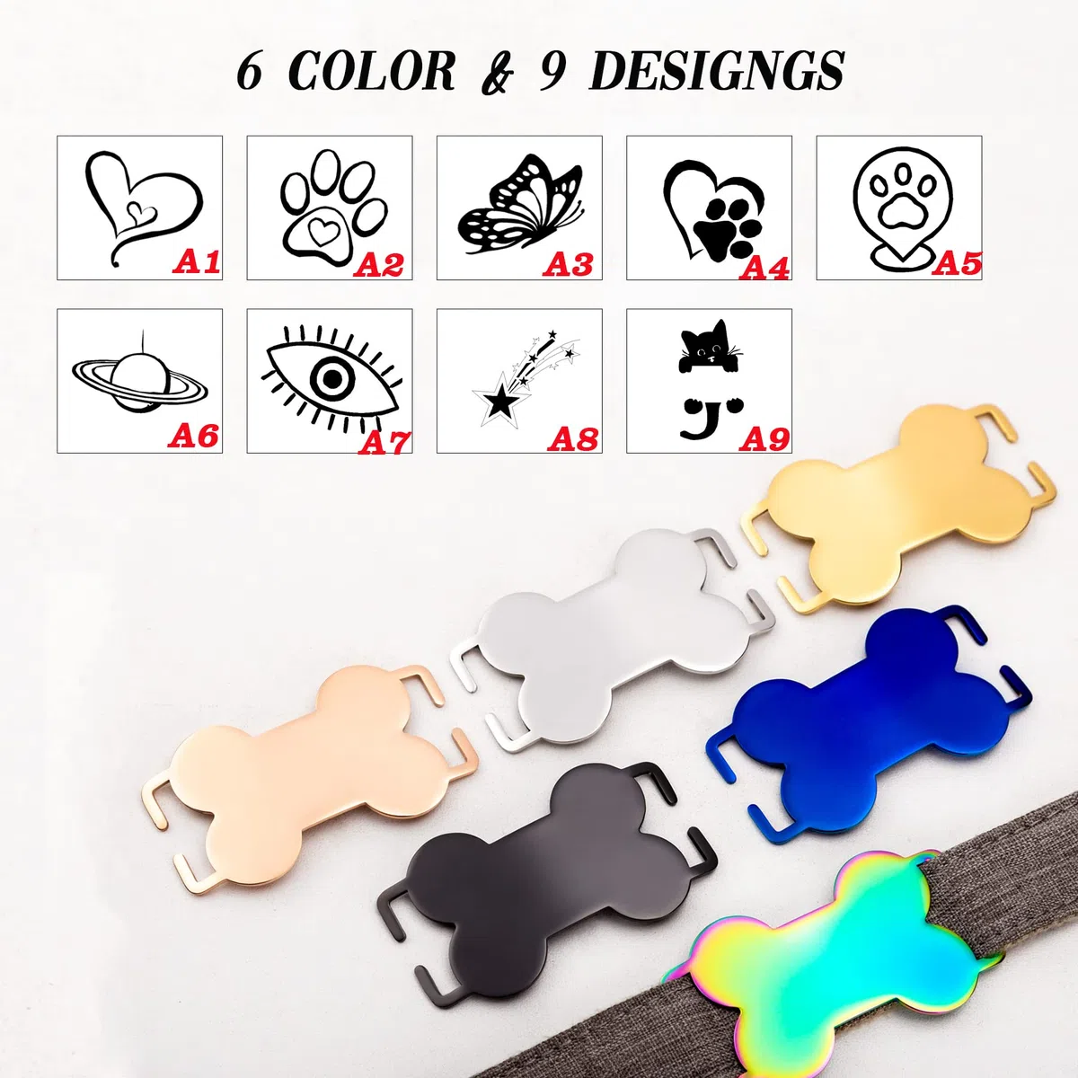 Etiquetas de perro personalizadas para mascotas, a prueba de masticación, etiqueta de nombre para collar grabada, de acero inoxidable, etiqueta de identificación personalizada de hueso