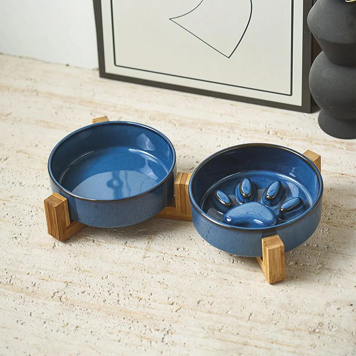 Cuencos Alimentación Lenta para Perros Elevado para Cachorros y Perros | Soporte Cuencos Perros Cerámica Antideslizante Huella Mono Estación Alimentación Mascotas Accesorios Plato Camping