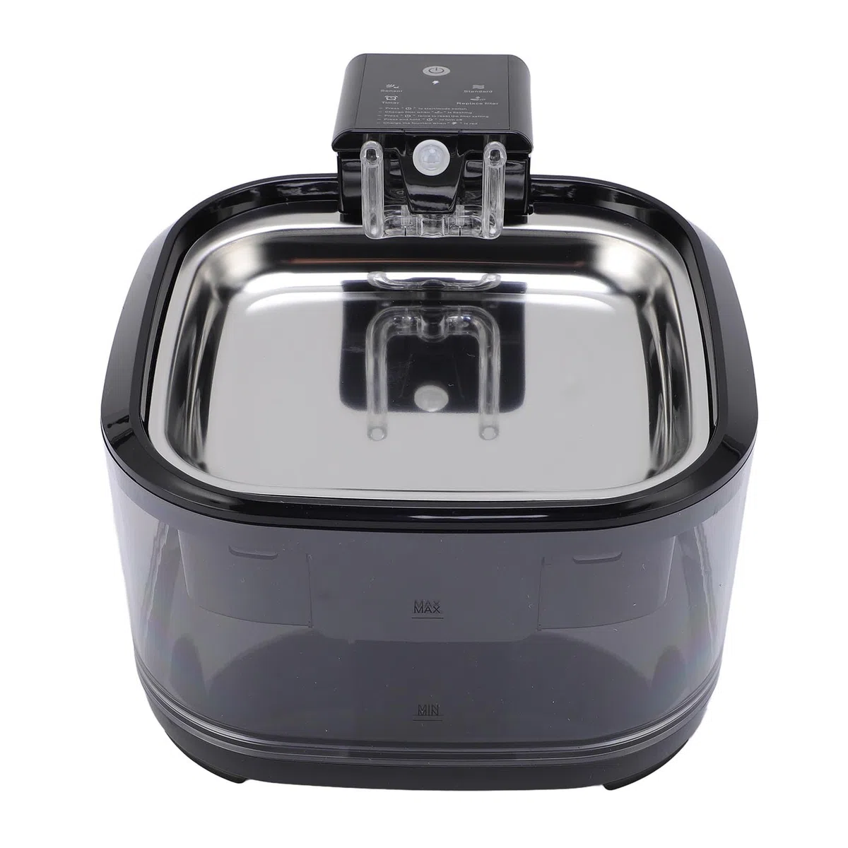 AMONIDA Fuente para Mascotas de 4,5 L, Fuente de Filtración de Circulación Silenciosa, de Cuenco de Acero Inoxidable, Ideal para Perros y Gatos (Black)