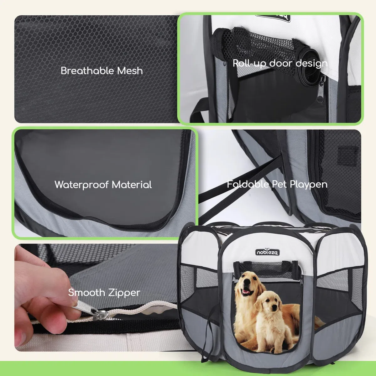 Nobleza - Parque Plegable para Perros, Impermeable Parque de Juego de Tela Oxford, Jaula Octagonal para Cachorros, Gatos, Perros, Conejos, 92x92x58cm