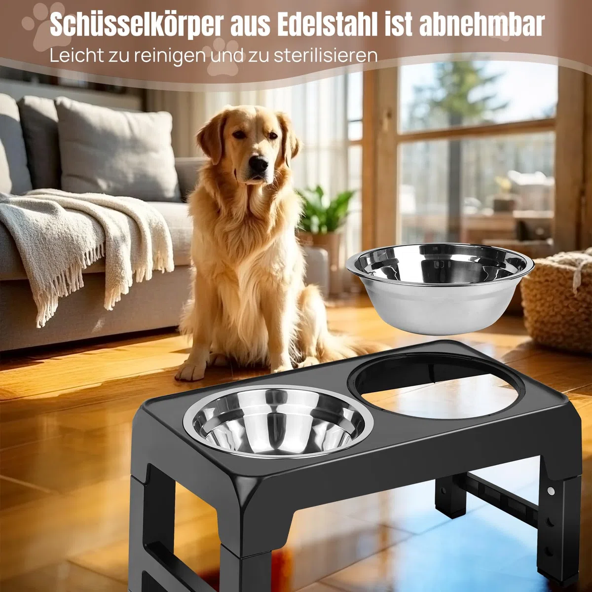 Cuencos elevados para perros medianos y grandes, soporte ajustable en altura de 8/22/26/30 cm, con 2 cuencos de acero inoxidable de 1200 ml, comederos elevados, comedero