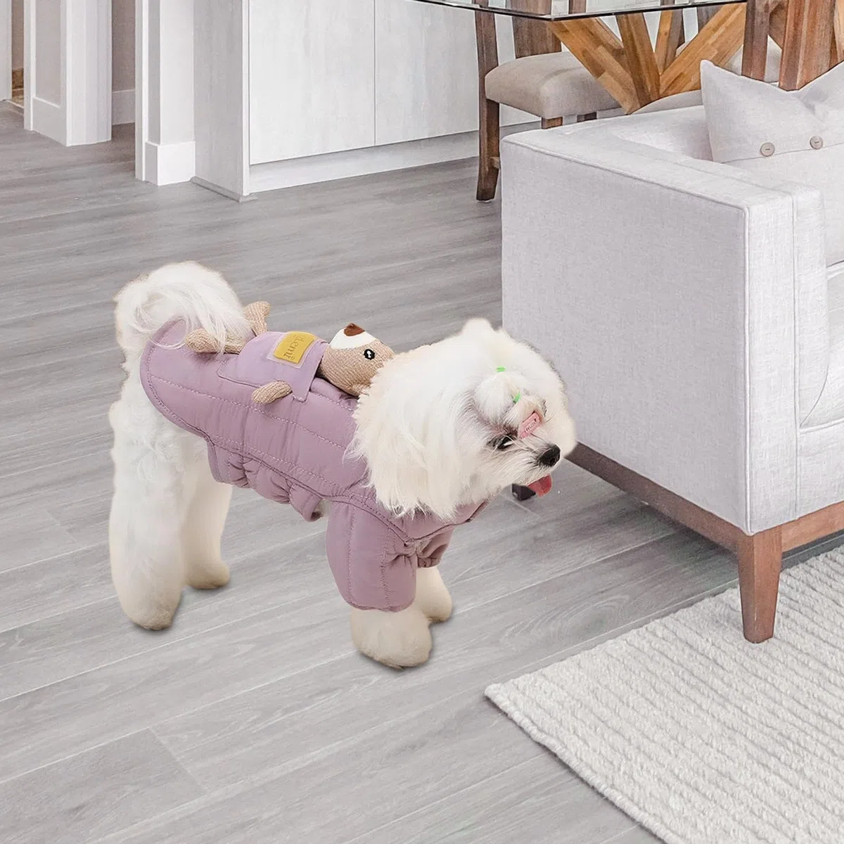 Chaqueta de Invierno para Perro Abrigo Acolchado a Prueba de Viento Traje para Nieve con Puños Elásticos Removible Adecuado para Paseos, Pink M