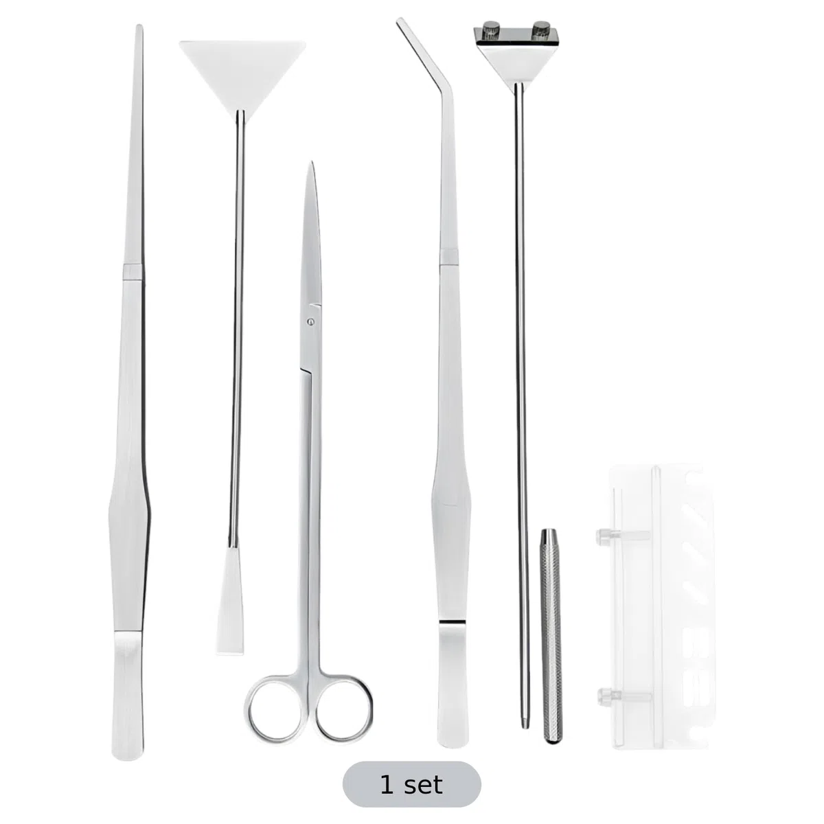 Generisch Aquascaping Tools - Juego de 6 herramientas para el cuidado de plantas de acuario de acero inoxidable, con limpiador de algas, pinzas de 38 cm, tijeras de 30 cm, espátula de arena de 32 cm y
