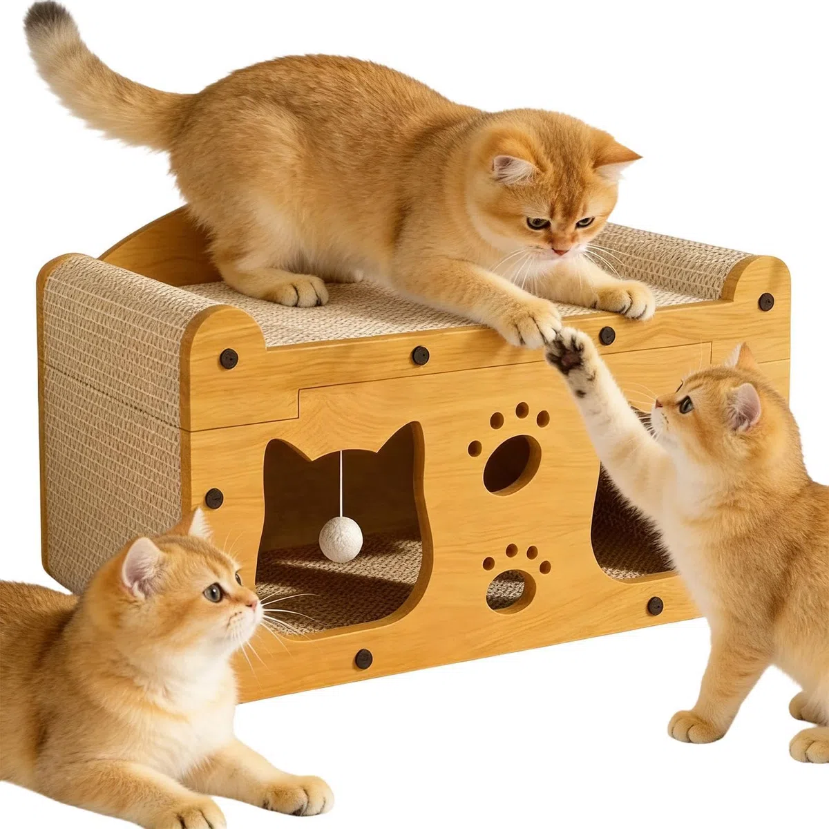 Cama Rascador para Gatos Antideslizante, Juguete Interactivo Multifuncional | Rascadores para Gatos para en Interiores y Exteriores, Salón, Tiempo en Familia, Viajes