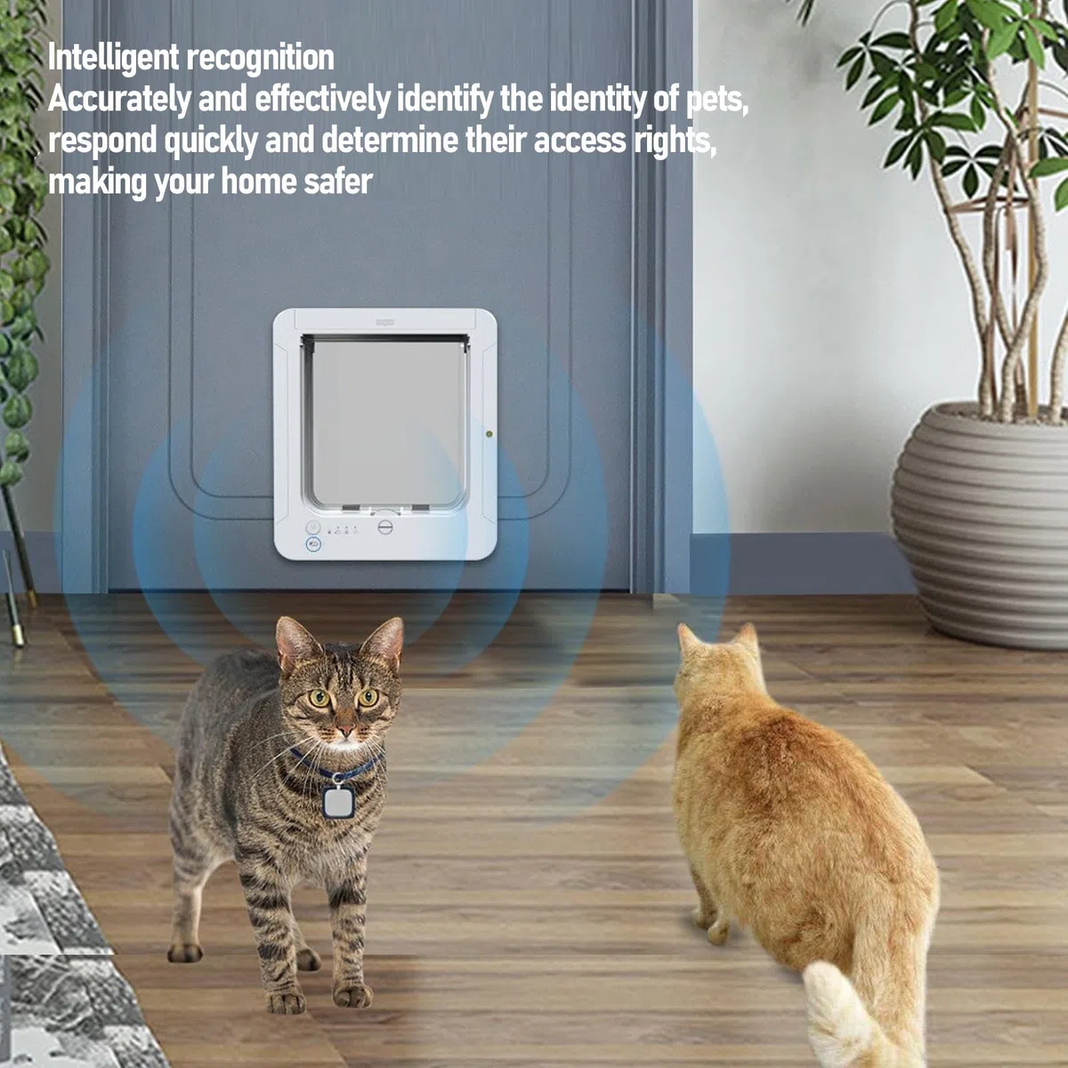Puerta Inteligente para Mascotas, 26 X 29,5 Cm, Detección Automática Electrónica con Solapa Repuesto y Collar para Perros y Gatos, Suministros para Interiores Exteriores