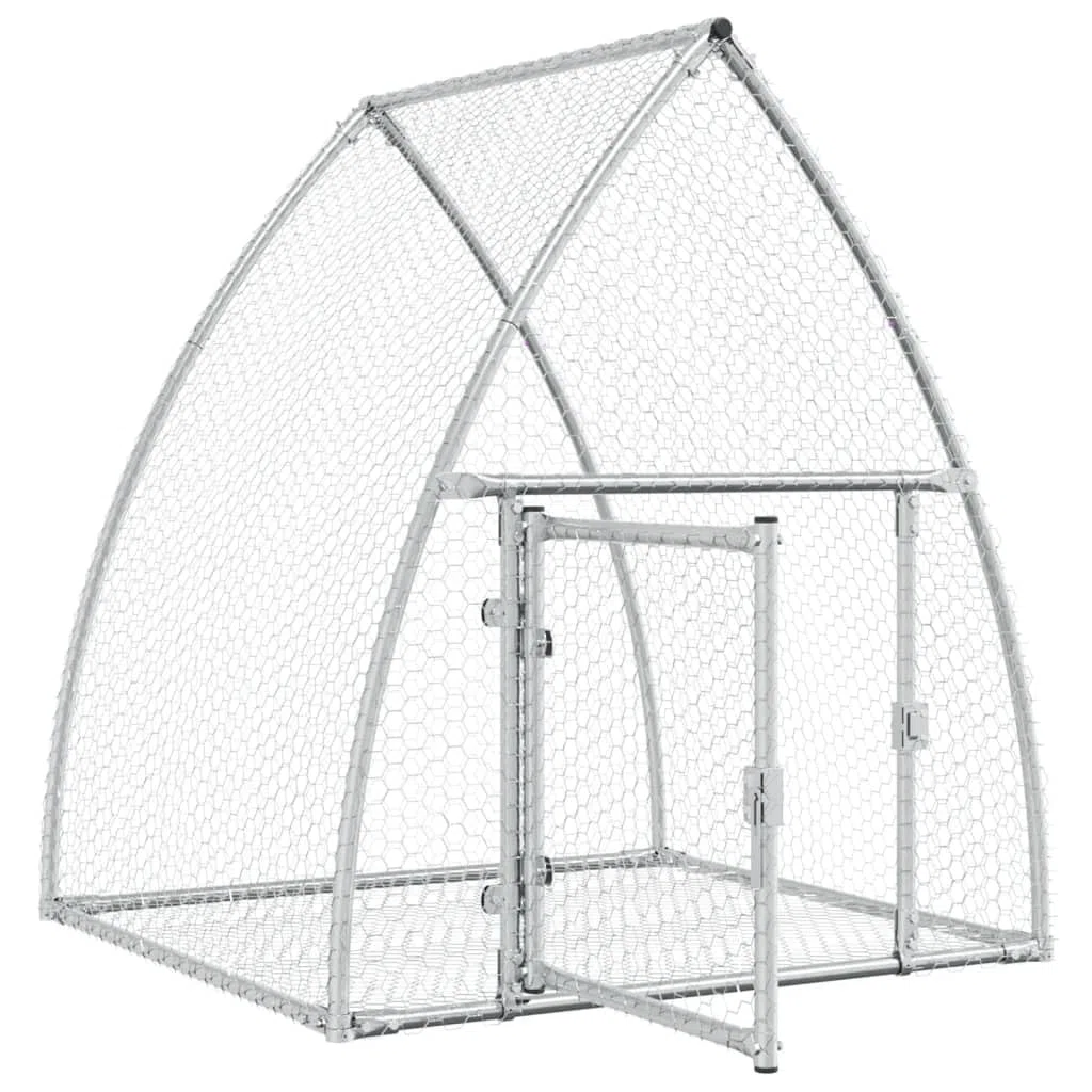 Conejera plateada de acero galvanizado, 105 x 100 x 120 cm, con puerta y cerradura, jaula para animales pequeños para conejos, casa de roedores, rueda libre y salida al aire libre para