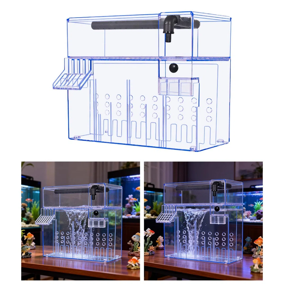 Qianly Caja de Filtro para Acuario Eficiente con Filtro de Doble Capa de Goteo Caja Colgante Transparente de Tortuga Accesorio para Acuario con Aislamiento D, 26 Cm X 13.5 Cm X